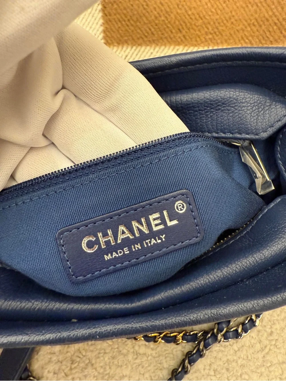 Chanel Quilted Leather Shoulder Bag in Navy Blue small